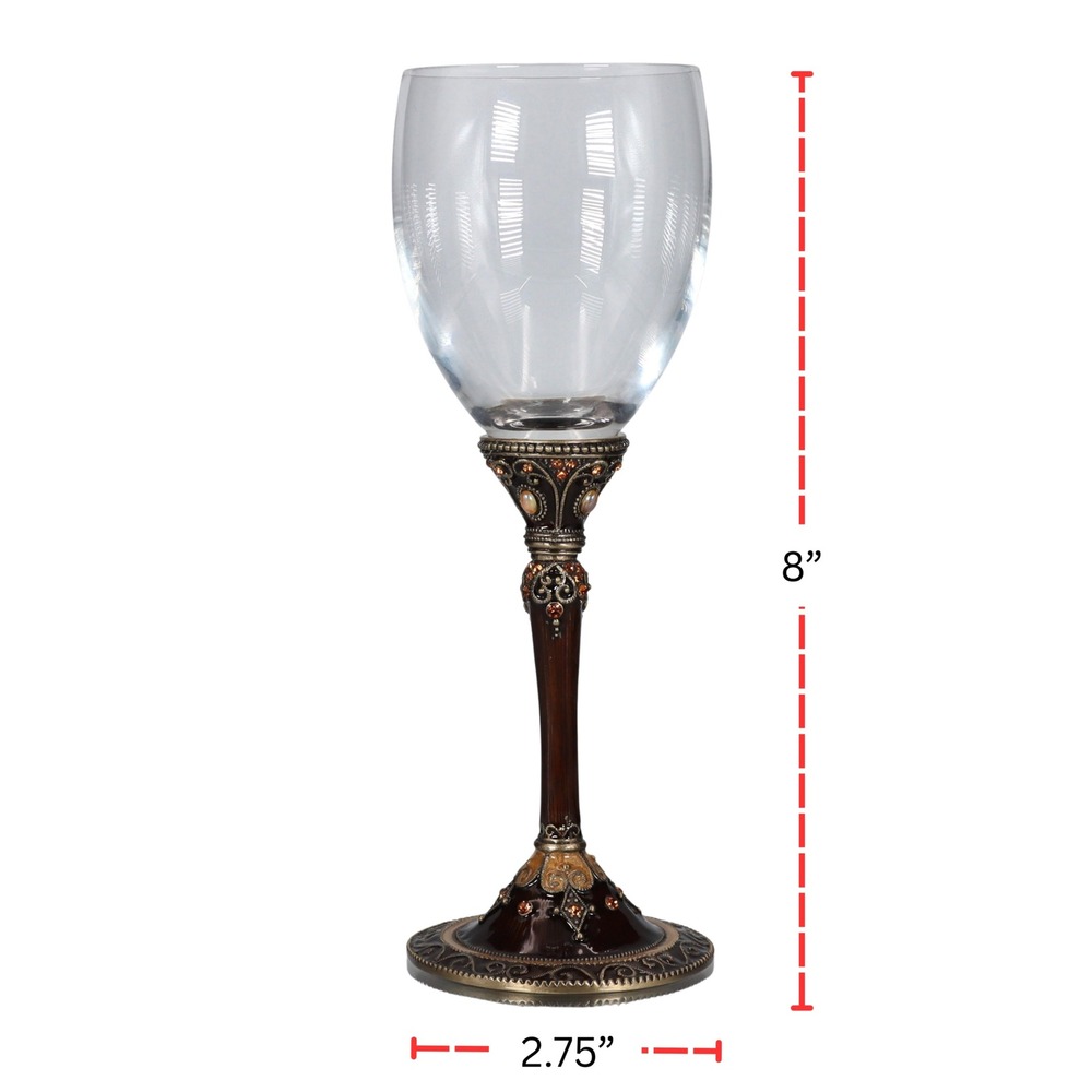 RARE VTG Ornate Jeweled Wine Glass Crystals Enameled Bronze Stem Gothic Romantic - Picture 7 of 7